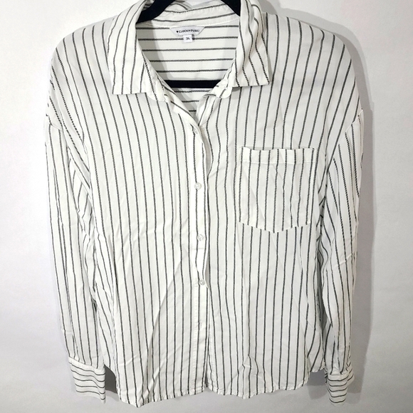 Clockhouse Women's Size 34‎ Button Down While and Gray Striped Shirt Office - Picture 1 of 5